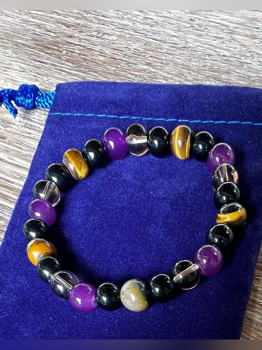 Multicolor Agate Beaded Bracelet — Natural Gemstone Stretch Bracelet.